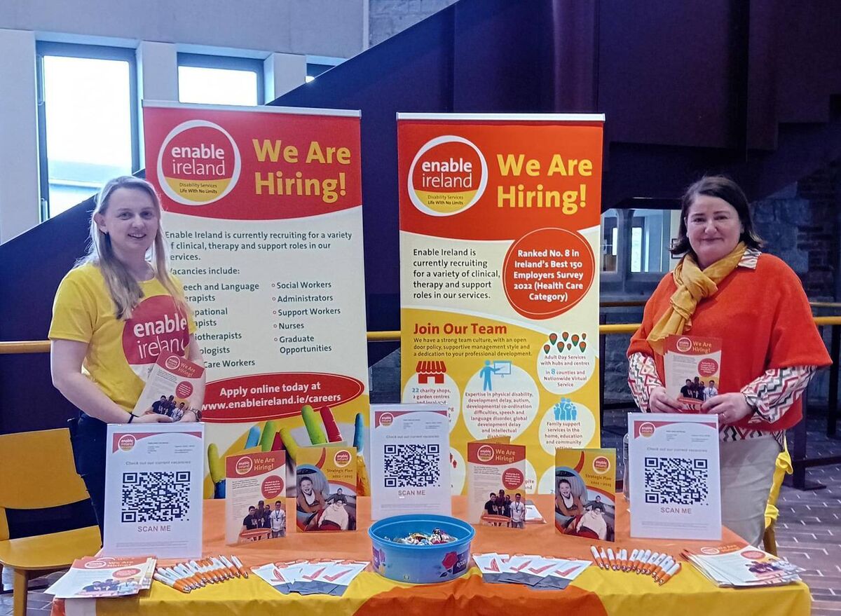 Enable Ireland staff attending a Careers Fair at UCC, promoting the range of career opportunities currently available, ranging from clinical, therapy and support positions nationwide across children's and adult services. 