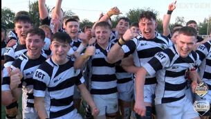 <p>BLACK AND WHITE DELIGHT: Cork's PBC celebrate winning thee NextGen Global Schools Challenge Premier Rugby Series final in Salou on Thursday.</p>