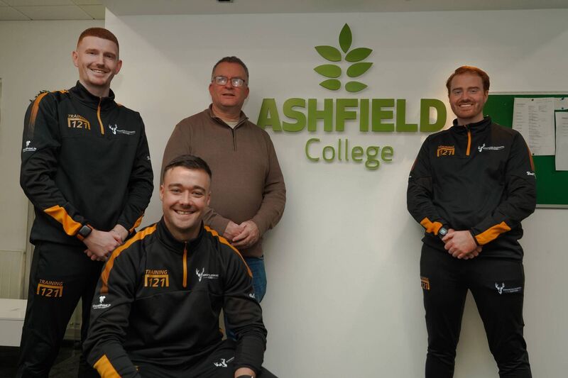 SCHOOL'S IN: Morgan Biggs, Gary Daly and Gary Biggs of Training121 with Philip Curry, principal of Ashfield College, at the launch of the new full-time transition year football programme.