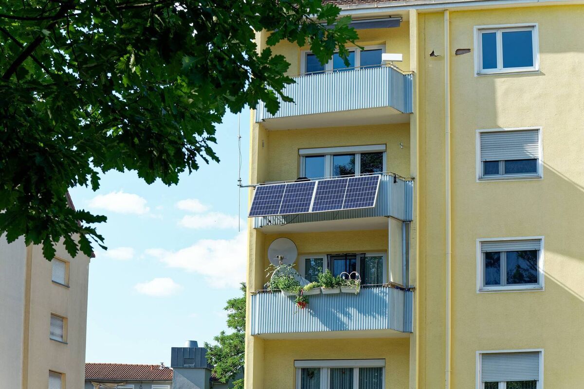 If regulations change, the viability and gain of a solar balcony system would be subject to survey in just the same way as any solar-PV installation. Here a tilt catches more light, but a tree potentially shades the area at certain times of the day. File picture