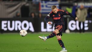 <p>Oleksandr Zinchenko of Nottingham Forest shoots during the UEFA Europa League 2025/26 League Phase MD6 match between FC Utrecht and Nottingham Forest. Pic: Dean Mouhtaropoulos/Getty Images</p>
