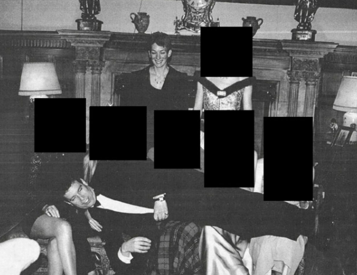 Andrew Mountbatten-Windsor reclining across the laps of five people has been released in the latest tranche of Epstein files.