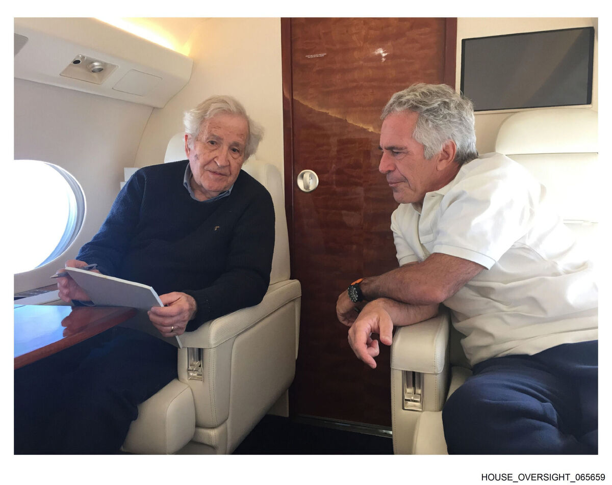 Jeffrey Epstein talking with Noam Chomsky. Picture: House Oversight Committee via AP