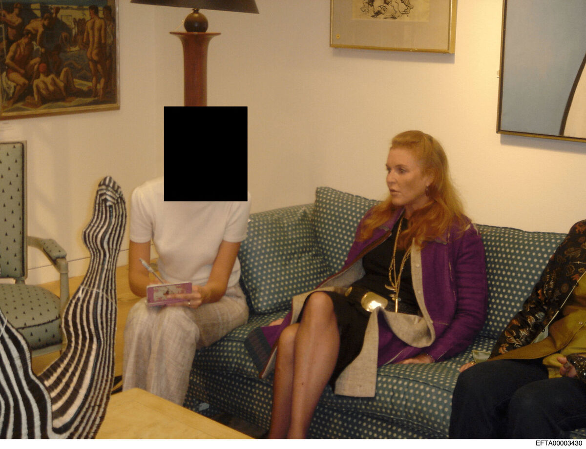 This redacted, undated photo released by the U.S. Department of Justice shows Sarah Ferguson in New York. (U.S. Department of Justice via AP)