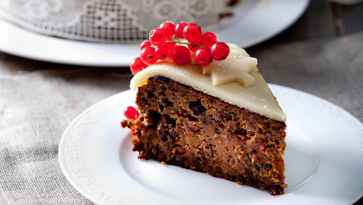 A traditional Christmas fruit cake with marzipan