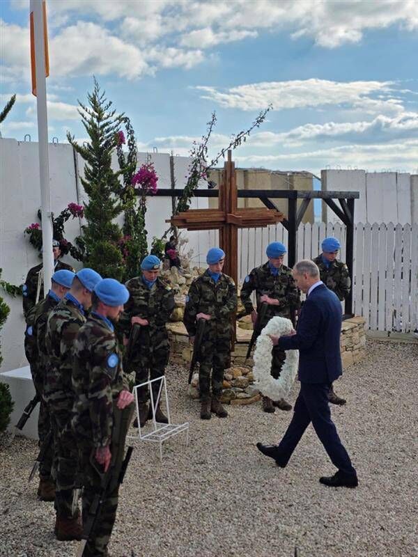 Taoiseach Micheál Martin laying a wreath in Peacekeepers' Square in Camp Shamrock. Photograph: Irish Defence Forces