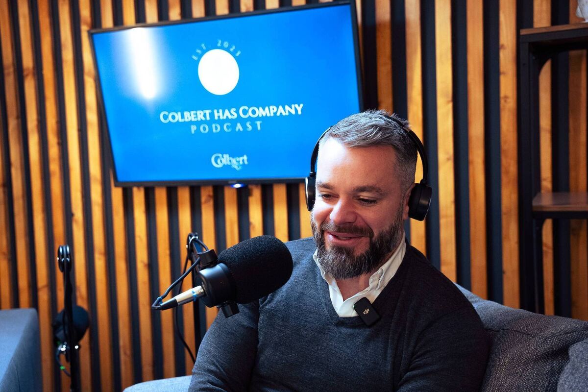 James Colbert pictured conducting his property podcast "Colbert has Company"