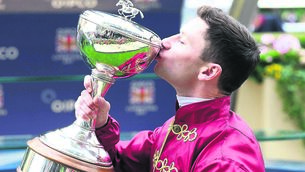 <p>Oisin Murphy is crowned Champion Jockey for the fifth time at Ascot in October, and above, his book ‘Sacrifice’. He is probably Irish sport’s most underestimated star, writes our columnist. Pic: Healy Racing</p>