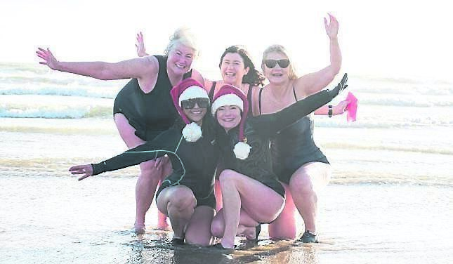 Martina Hooley, Jo Breslin, Linda Donoghue, Tara Buckley, and Za McCarthy took the plunge in Youghal, Co Cork. Picture: Howard Crowdy
                    