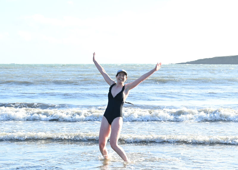 Ailís Crowley from Bandon was one of the last out at the Golden Jubilee Christmas Day Swim at Broadstrand, Courtmacsherry, West Cork. Picture: Martin Walsh