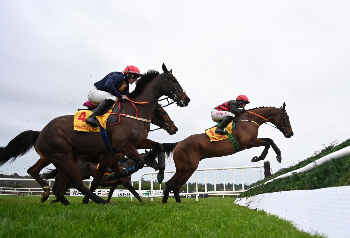 UP AND OVER: Affordale Fury and Sam Ewing win the Savills Steeplechase (Grade 1) for owner Philip Polly and trainer Noel Meade. Pic: Healy Racing)