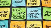 popular new year goals or resolutions - colorful sticky notes on a blackboard