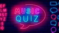 Music Quiz neon label. Colorful handwritten text. Speech bubbles frames set. Luminous pink alphabet. Vector illustration