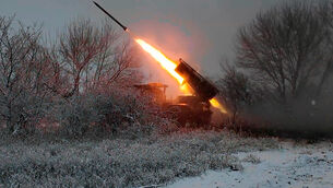 <p>A Russian 'Grad' self-propelled multiple rocket launcher fires towards Ukrainian positions on an undisclosed location in Ukraine earlier this month. Ukraine has held Russia to an effective stalemate on the ground. Photo: Russian Defense Ministry Press Service via AP</p>