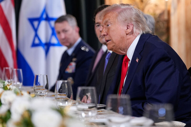 President Donald Trump speaks before a luncheon with Benjamin Netanyahu at his Mar-a-Lago club. Picture: AP Photo/Alex Brandon