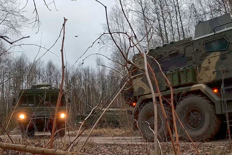 A Russia's Oreshnik missile system is seen during a training in an undisclosed location in Belarus. (Russian Defense Ministry Press Service via AP)