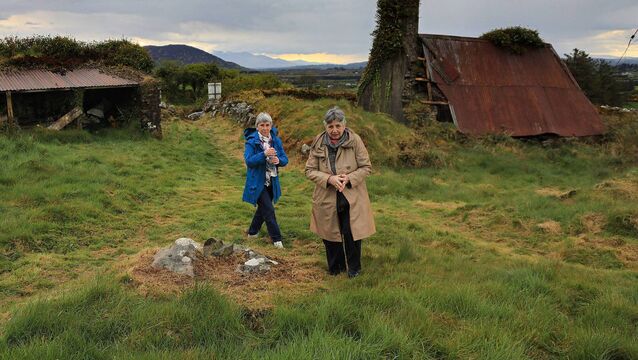 <p>Sisters Julia and Noreen Lucey visit ‘The City’ of Shone pilgrimage site near Rathmore, Co Kerry. Pilgrims visit the site on May 1, to 'do the rounds' and collect water from the sacred well. ‘The City’ or Cathair Crobh Dearg, is located on the northern slopes of the Paps of Anú.‘The City’ refers to the locations role as a cathair — ring-fort. It is thought to be one of the oldest Christian pilgrimage sites in Ireland. Picture: Valerie O'Sullivan</p>
