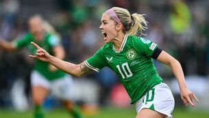<p>ANFIELD-BOUND?: Denise O'Sullivan of Republic of Ireland celebrates after scoring her side's first goal during the 2025 UEFA Women's European Championship qualifying group A match between Republic of Ireland and France at Páirc Uí Chaoimh in Cork. Pic: by David Fitzgerald/Sportsfile</p>
