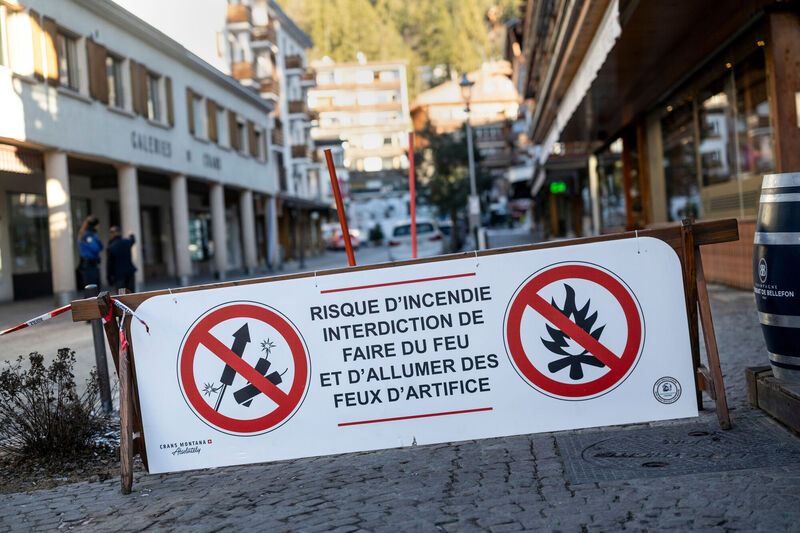 A banner stating that fireworks are prohibited due to the risk of fire is pictured near the area where a fire broke out at the Le Constellation bar and lounge leaving people dead and injured, during New Yearâs celebration, in Crans-Montana, Swiss Alps, Switzerland, Thursday, Jan. 1, 2026. (Alessandro della Valle/Keystone via AP) A banner stating that fireworks are prohibited due to the risk of fire is pictured near the area where a fire broke out at the Le Constellation bar and lounge leaving people dead and injured, during New Yearâs celebration, in Crans-Montana, Swiss Alps, Switzerland, Thursday, Jan. 1, 2026. (Alessandro della Valle/Keystone via AP)