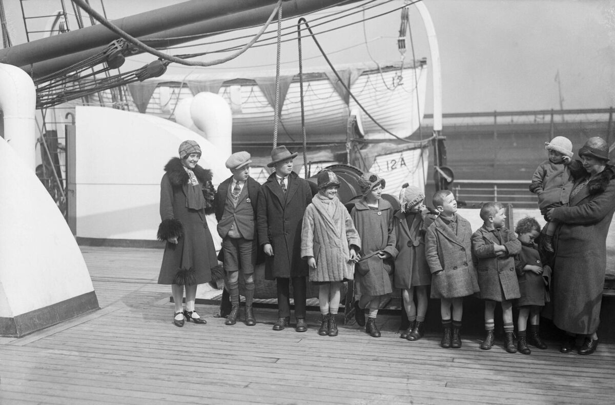 Mrs Thomas McKessy, of Limerick, upon her arrival in New York on the SS Aurania in March 1926. She was joining her husband, who came over the previous September, with 10 of her family of 21 children. 