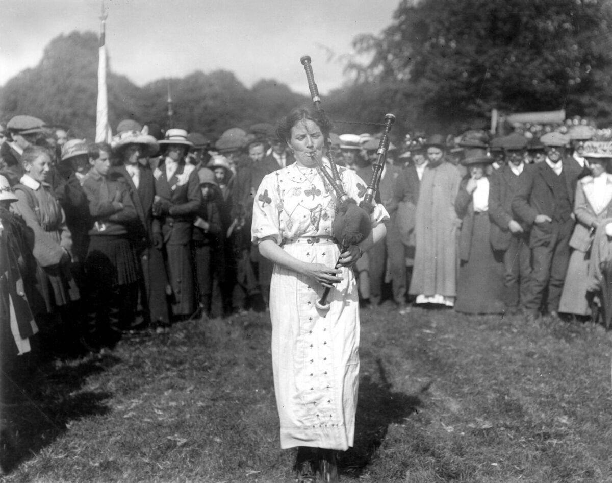 A female piper performing at a feis at the Mardyke, Cork, in July 1926.