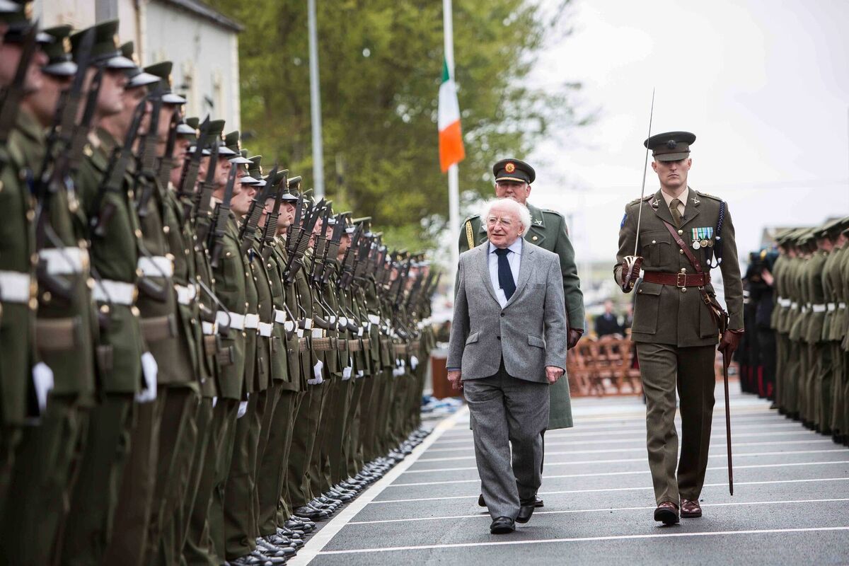 President Michael D Higgins reviewing the guard of honour by the 1st Brigade at the National Famine Commemoration at Kilrush, Co Clare. Picture: Eamon Ward