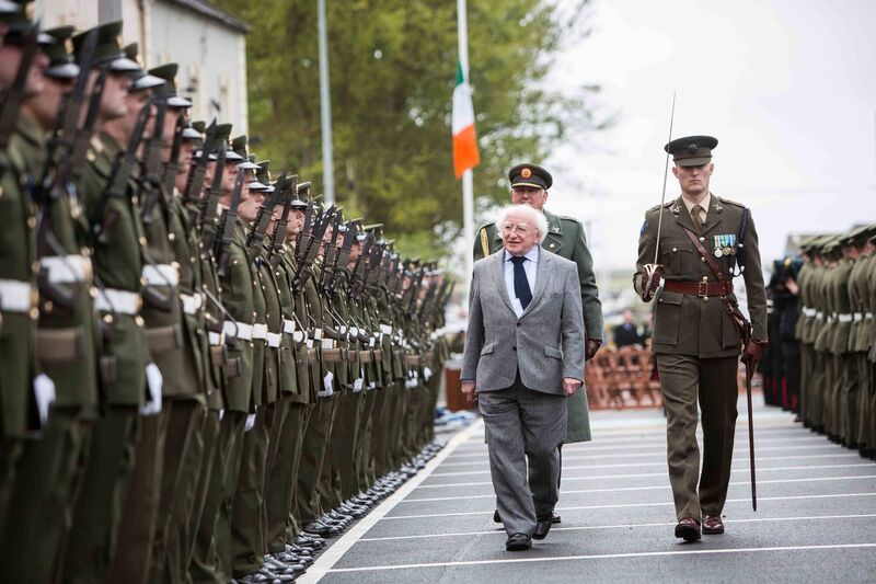 President Michael D Higgins reviewing the guard of honour by the 1st Brigade at the National Famine Commemoration at Kilrush, Co Clare. Picture: Eamon Ward
