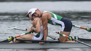 <p>Paul and Gary O'Donovan celebrate after finishing second in the Men's Lightweight Double Sculls during the 2016 Rio Summer Olympic Games in Rio de Janeiro, Brazil. Picture: Stephen McCarthy/Sportsfile</p>