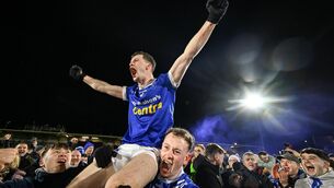 <p>READY TO ROAR: Darragh Murray is lifted by Scotstown teammate Killian McKenna after their dramatic Ulster CLub SFC final win over Kilcoo. Now can they go all the way? Pic: Ramsey Cardy/Sportsfile</p>