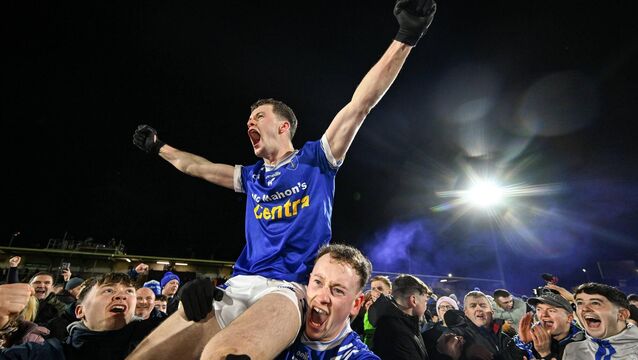 <p>READY TO ROAR: Darragh Murray is lifted by Scotstown teammate Killian McKenna after their dramatic Ulster CLub SFC final win over Kilcoo. Now can they go all the way? Pic: Ramsey Cardy/Sportsfile</p>