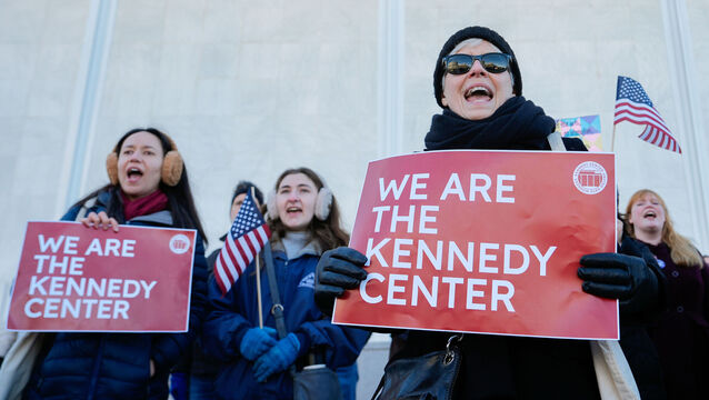 <p>Demonstrators protest at the John F. Kennedy Memorial Center for the Performing Arts a day after a Trump-appointed board voted to add President Donald Trump's name to the Kennedy Center. Picture: AP Photo/Julia Demaree Nikhinson</p>
