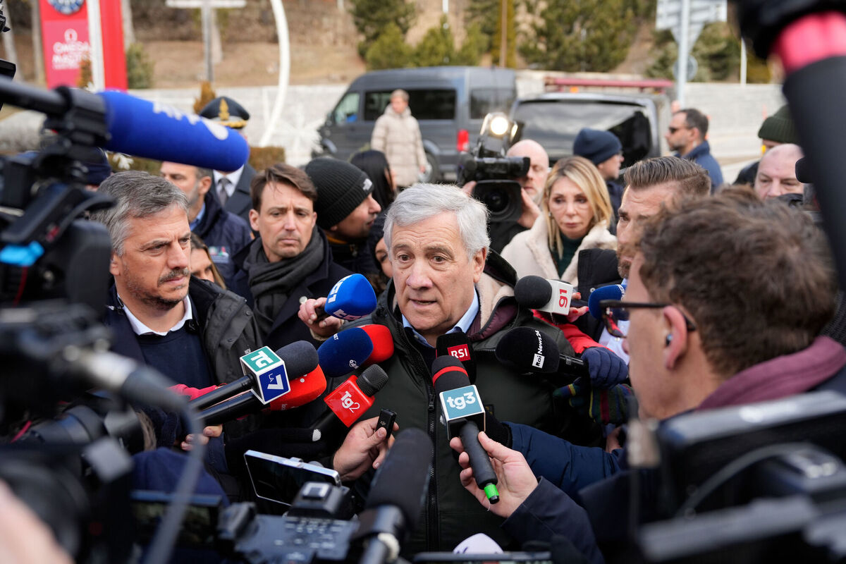 Italian Foreign Minster Antonio Tajani makes statements during his visit at the sealed off Le Constellation bar, where a devastating fire left dead and injured during the New Year's celebrations in Crans-Montana, Swiss Alps, Switzerland, Friday, Jan. 2, 2026. (AP Photo/Baz Ratner)