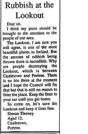 A letter of complaint Simon Tierney had published in his local newspaper, the Nenagh Guardian, in 1996 A letter of complaint Simon Tierney had published in his local newspaper, the Nenagh Guardian, in 1996