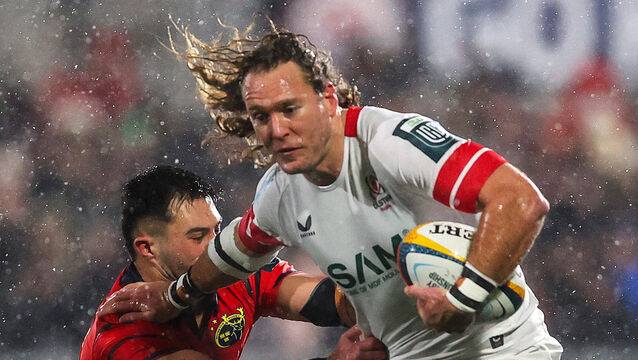 <p>UNTOUCHABLE: Ulster's Werner Kok is tackled by Munster's Dan Kelly. Picture: ©INPHO/Tom O’Hanlon</p>