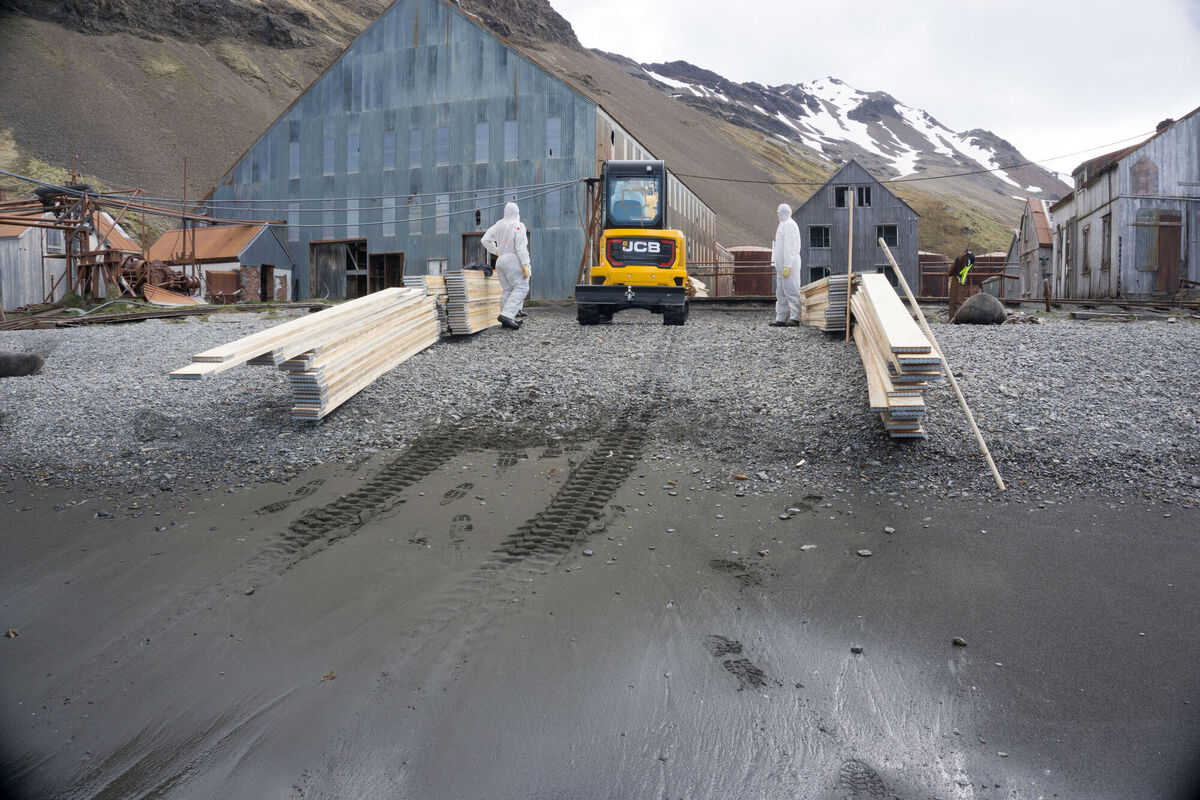 Building supplies and equipment arriving at Stromness on South Georgia island. Picture: South Georgia Heritage Trust/PA Wire