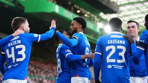 <p>Rangers' Youssef Chermiti celebrates. Pic: Andrew Milligan/PA</p> <p>Rangers' Youssef Chermiti celebrates. Pic: Andrew Milligan/PA</p>