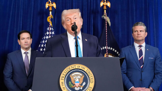 <p>President Donald Trump speaks at his Mar-a-Lago club, Saturday, Jan. 3, 2026, in Palm Beach, Fla, as Secretary of State Marco Rubio and Defense Secretary Pete Hegseth listen. (AP Photo/Alex Brandon)</p>
