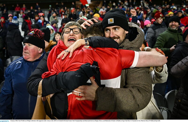 Tom O'Sullivan of Dingle celebrates with supporters. Pic: Piaras Ó Mídheach/Sportsfile