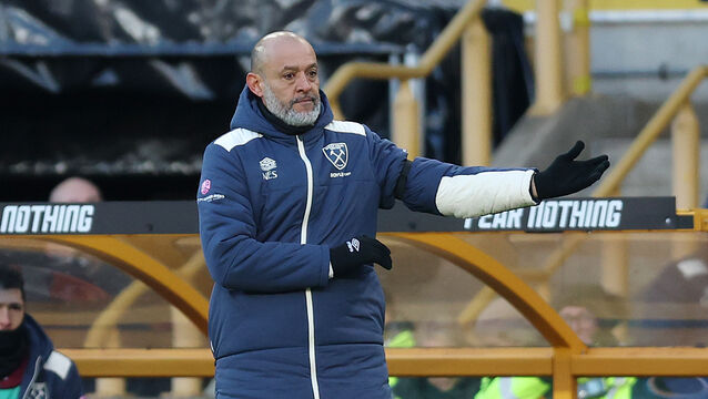 <p>West Ham manager Nuno Espirito Santo was in low spirits. Pic: Nigel French/PA</p>