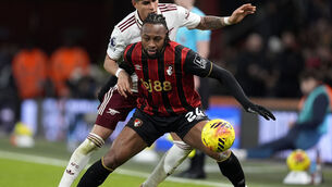 <p>MARKET FORCES: Bournemouth's Antoine Semenyo holds off Arsenal's Piero Hincapie at the Vitality Stadium on Saturday. The defeat to the Gunners could well be the Ghana forward's final game with the Cherries. Pic: Andrew Matthews/PA Wire</p>