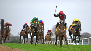 <p>PROGRESSIVE: Affordale Fury powers to victory in the Savills Chase at Leopardstown over Christmas. 	Picture: Healy Racing</p>