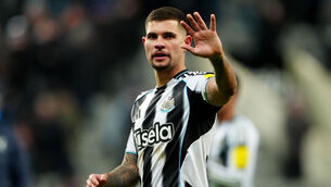 <p>Bruno Guimaraes scored Newcastle's opening goal against Crystal Palace. Pic: Owen Humphreys/PA Wire.</p>
