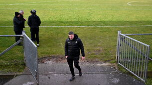 <p>Kilkenny manager Derek Lyng after walking the grass pitch that was deemed playable, but unavailable, before the cancelled Dioralyte Walsh Cup First Round match between Westmeath and Kilkenny. Pic: Piaras Ó Mídheach/Sportsfile</p>