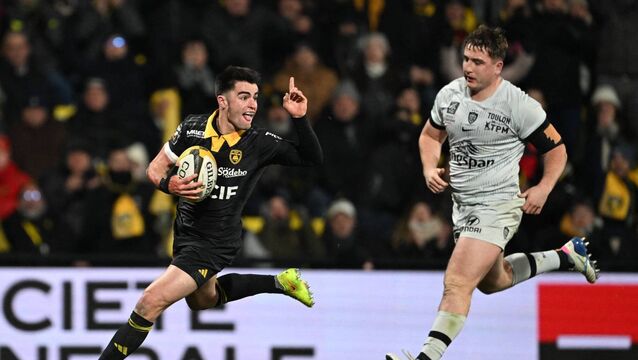<p>La Rochelle's French scrum-half Nolann Le Garrec scored a brace of tries against Toulon. Pic: XAVIER LEOTY / AFP via Getty Images</p>