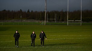 <p>4 January 2026; Referee Rory Hanley, left, Westmeath manager Kevin O'Brien, centre, and Kilkenny manager Derek Lyng walk the grass pitch that was deemed playable, but unavailable, before the cancelled Dioralyte Walsh Cup First Round match between Westmeath and Kilkenny at St Loman's GAA club in Westmeath. Picture: Piaras Ó Mídheach/Sportsfile</p>