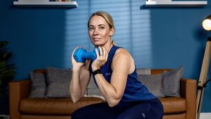 <p>Derval O’Rourke demonstrates an exercise from her 10-minute fitness programme. Picture: Chani Anderson</p>
