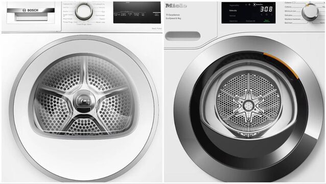 <p>The Bosch, left, and Miele heat-pump dryers. </p>