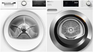 <p>The Bosch, left, and Miele heat-pump dryers. </p>