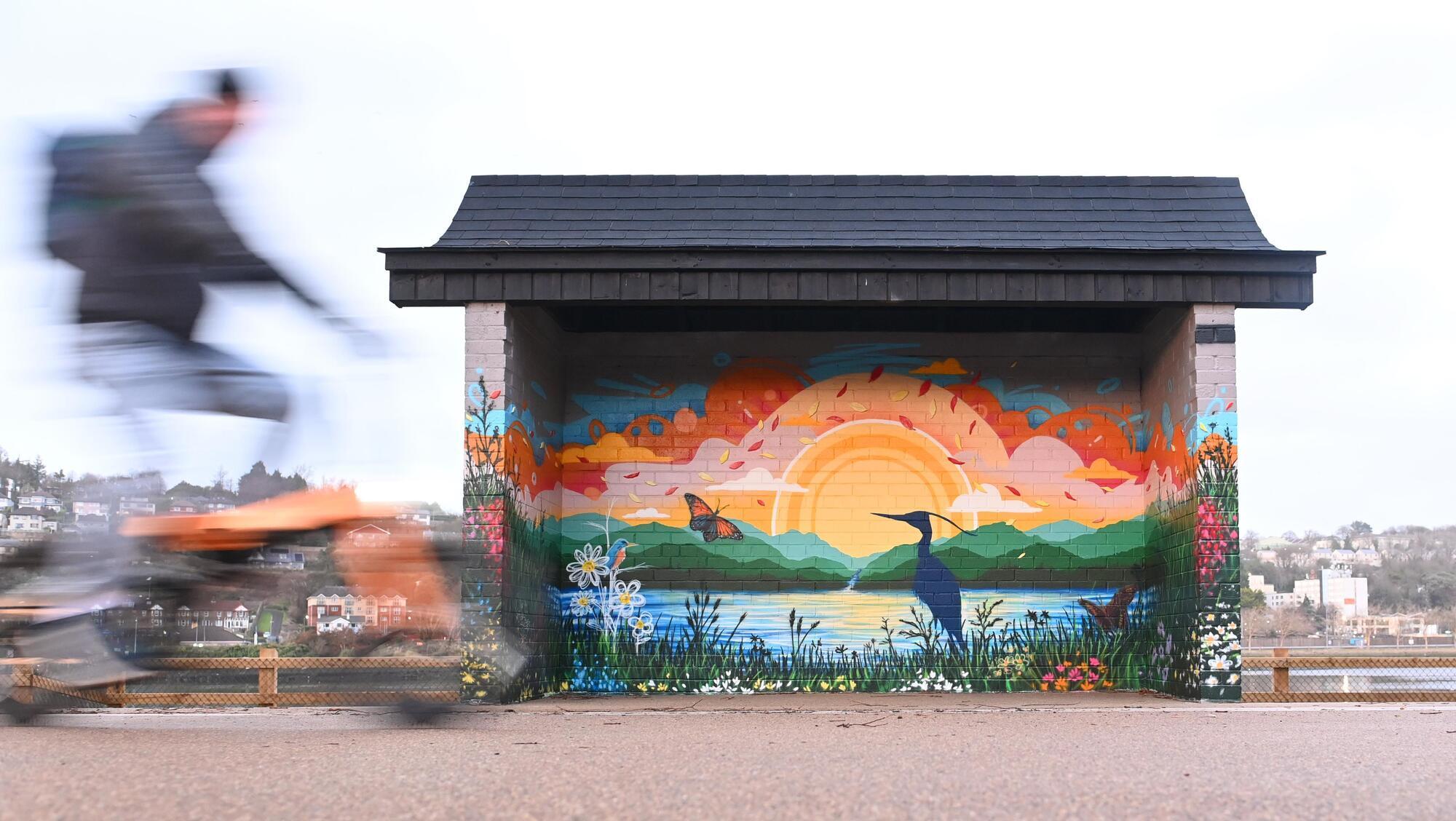  A cyclist passes the mural by Raffaele Muraca on the Marina in Cork. Picture: Larry Cummins