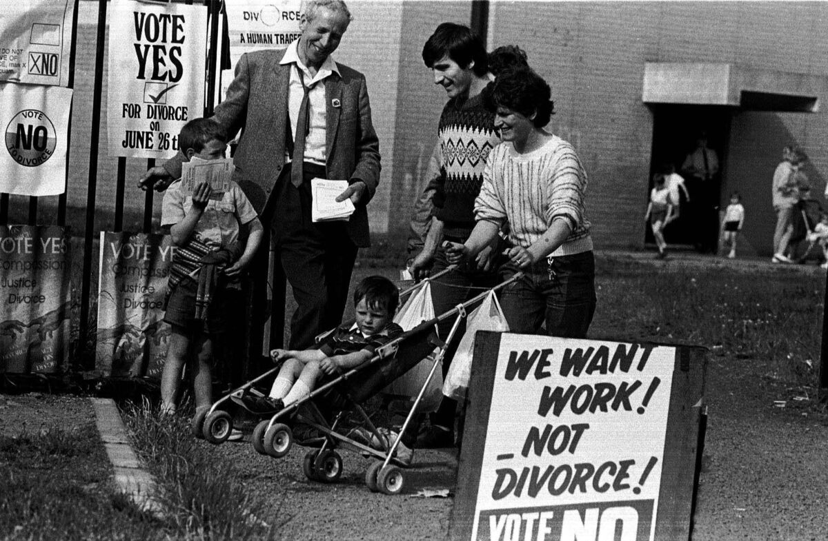 Voters emerging from a polling station after casting their ballots in Ireland's divorce referendum in 1986. File picture: Photocall Ireland 